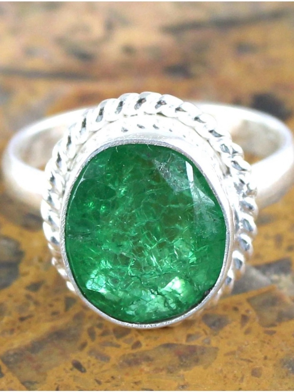 CERTIFIED 12.20CT NATURAL Colombian Emerald S925 Sterling Silver Ring